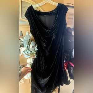 ISDA & Co High Quality silken Velvet black Cowl Neck Women's vintage Dress